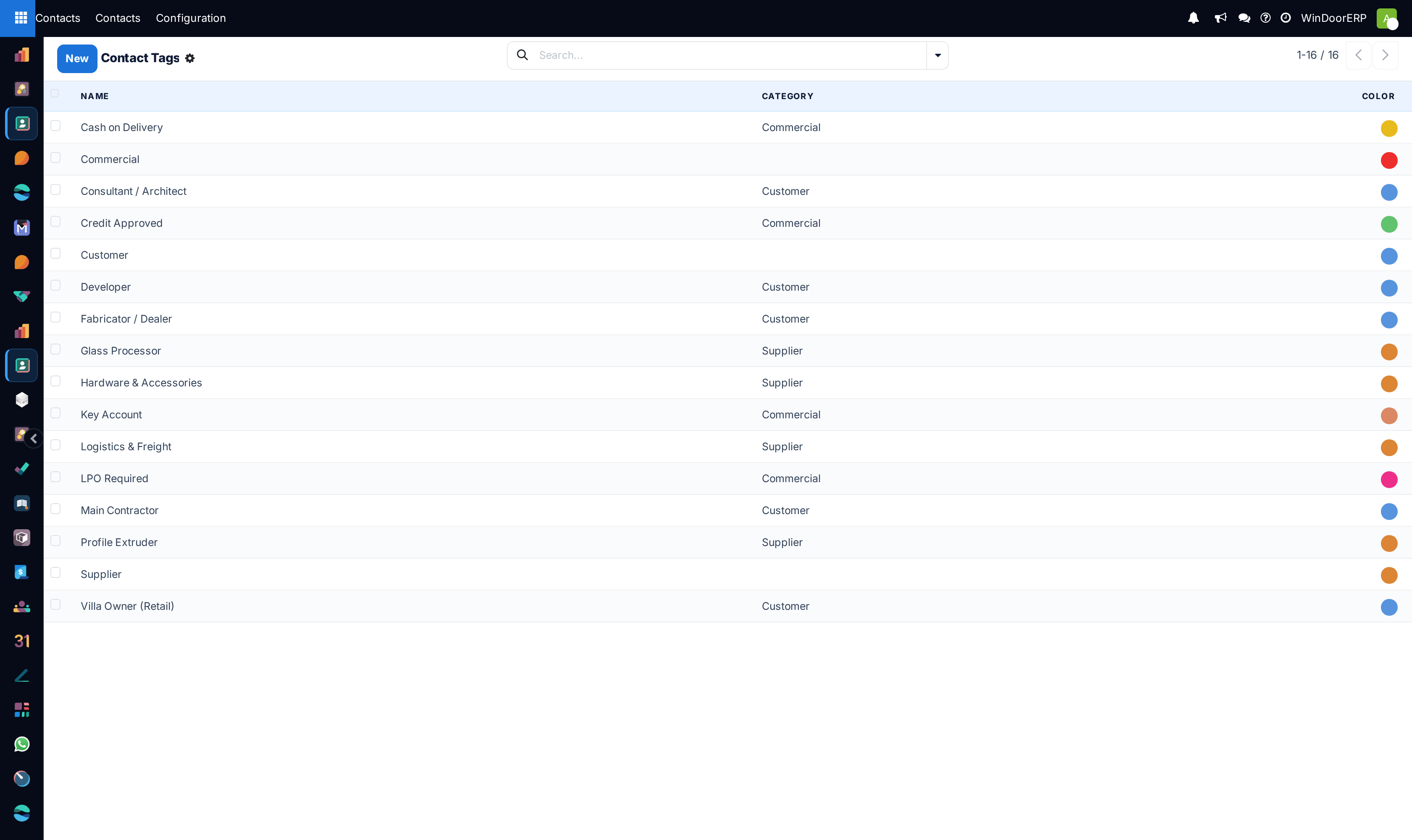 The Contact Tags list of labels available on contacts