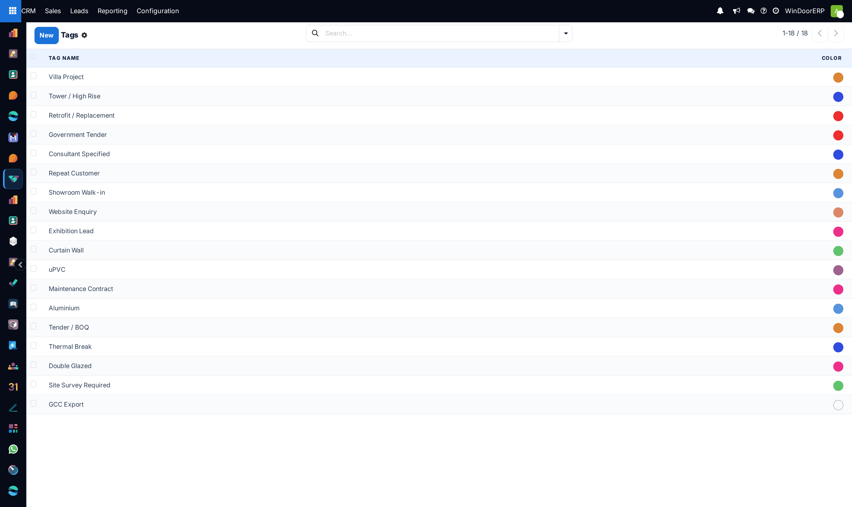 The Tags list, editable in place