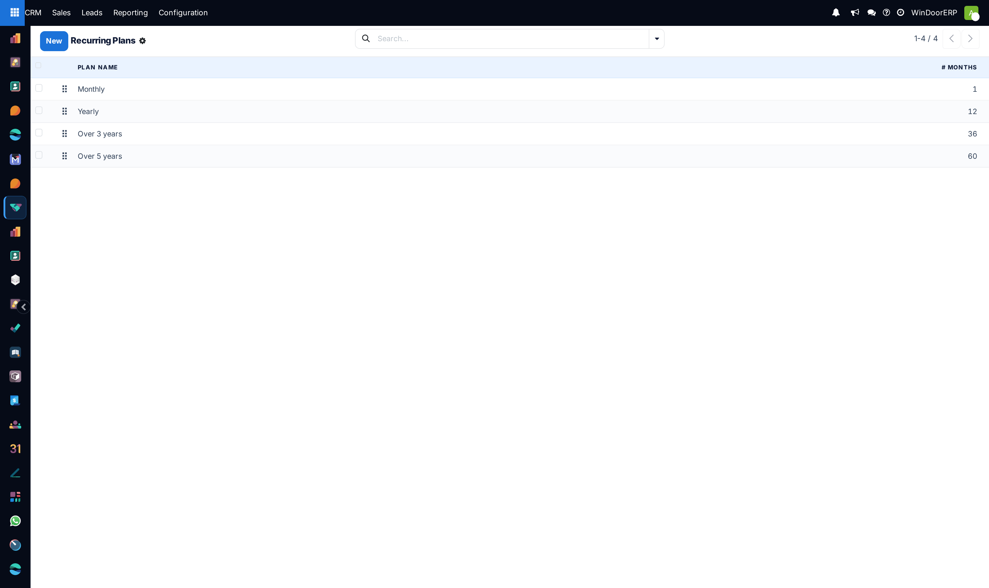 The Recurring Plans list with plan name and number of months
