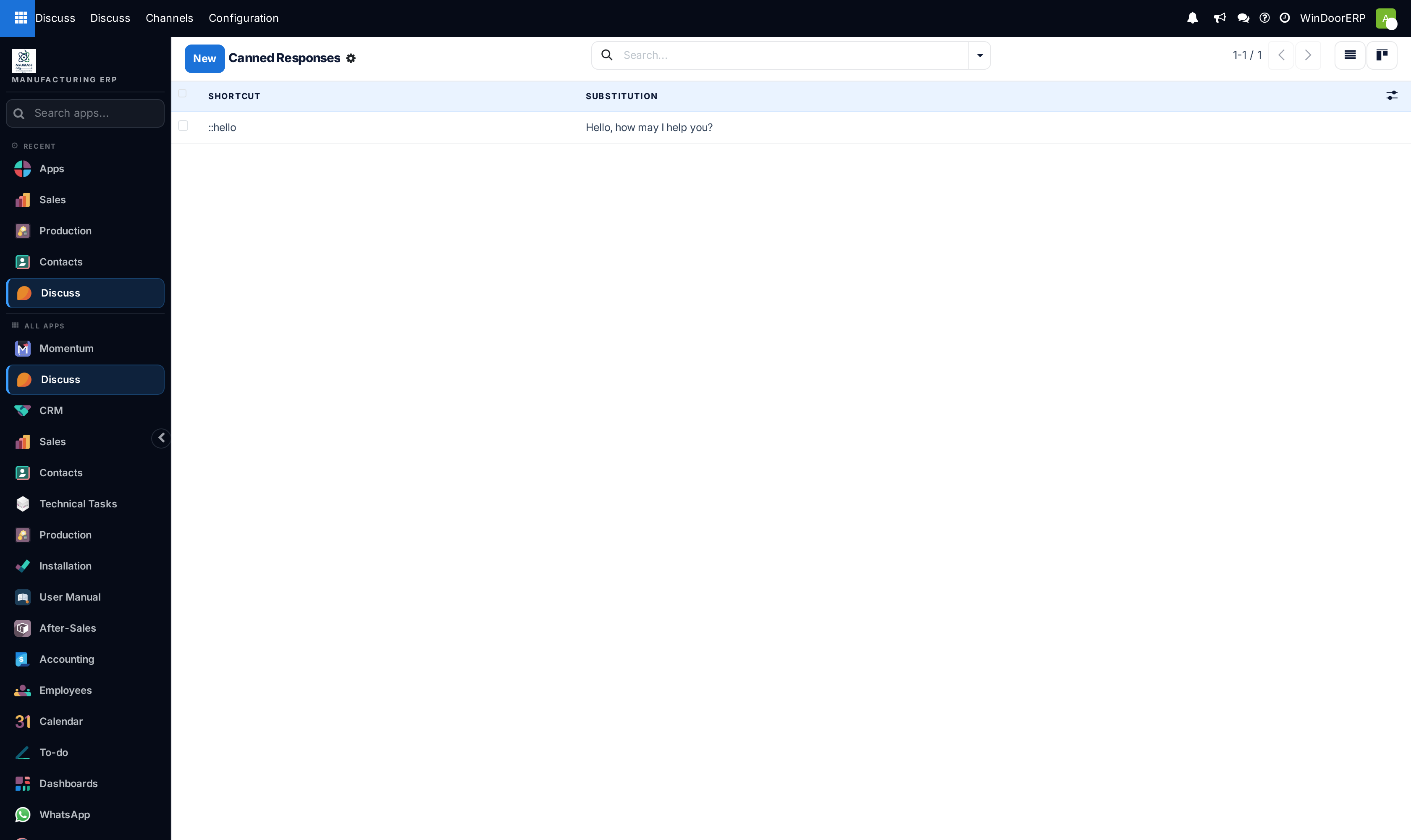 The Canned Responses list with each shortcut beside the text it expands into