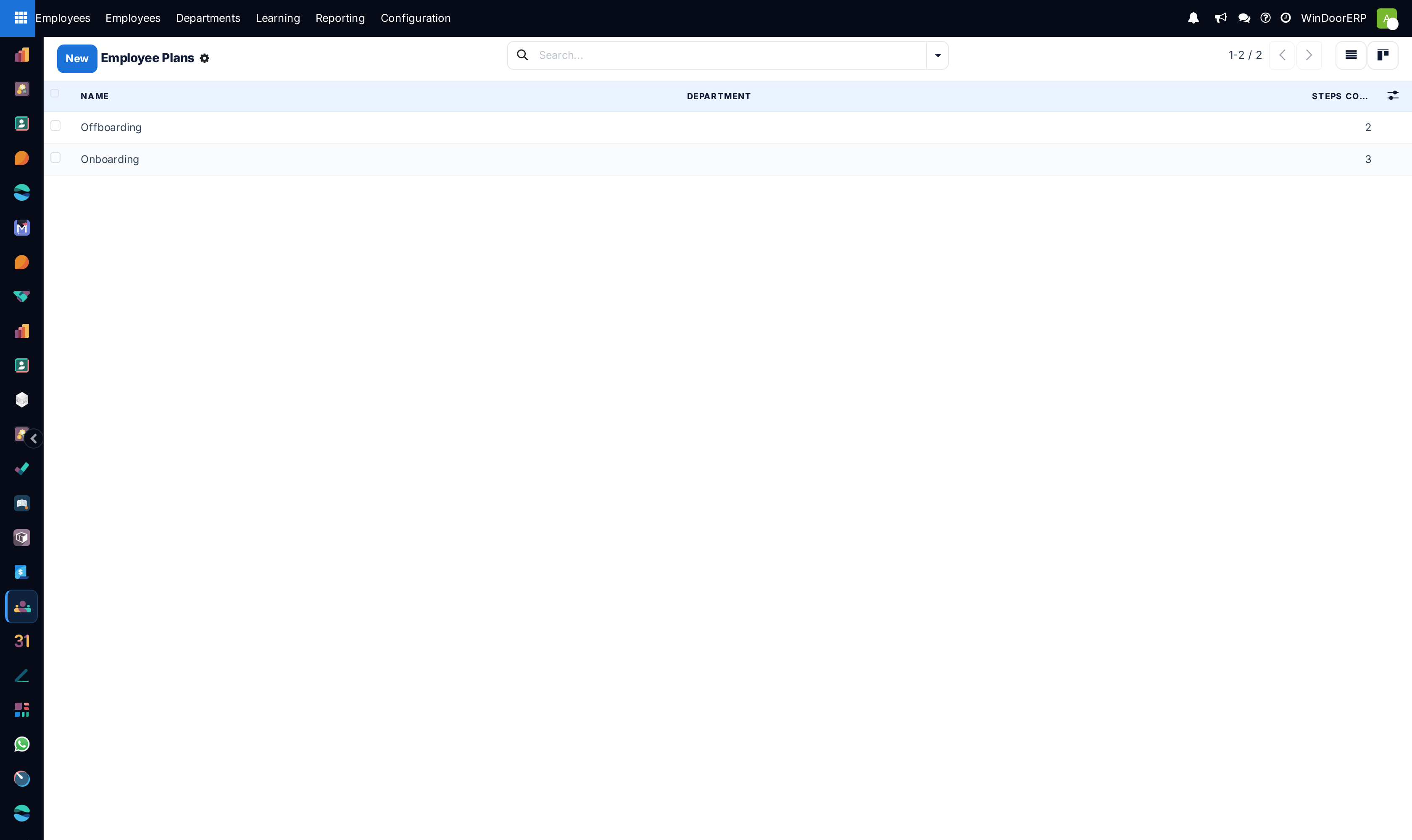 The Employee Plans list with onboarding and offboarding plans and their activity counts