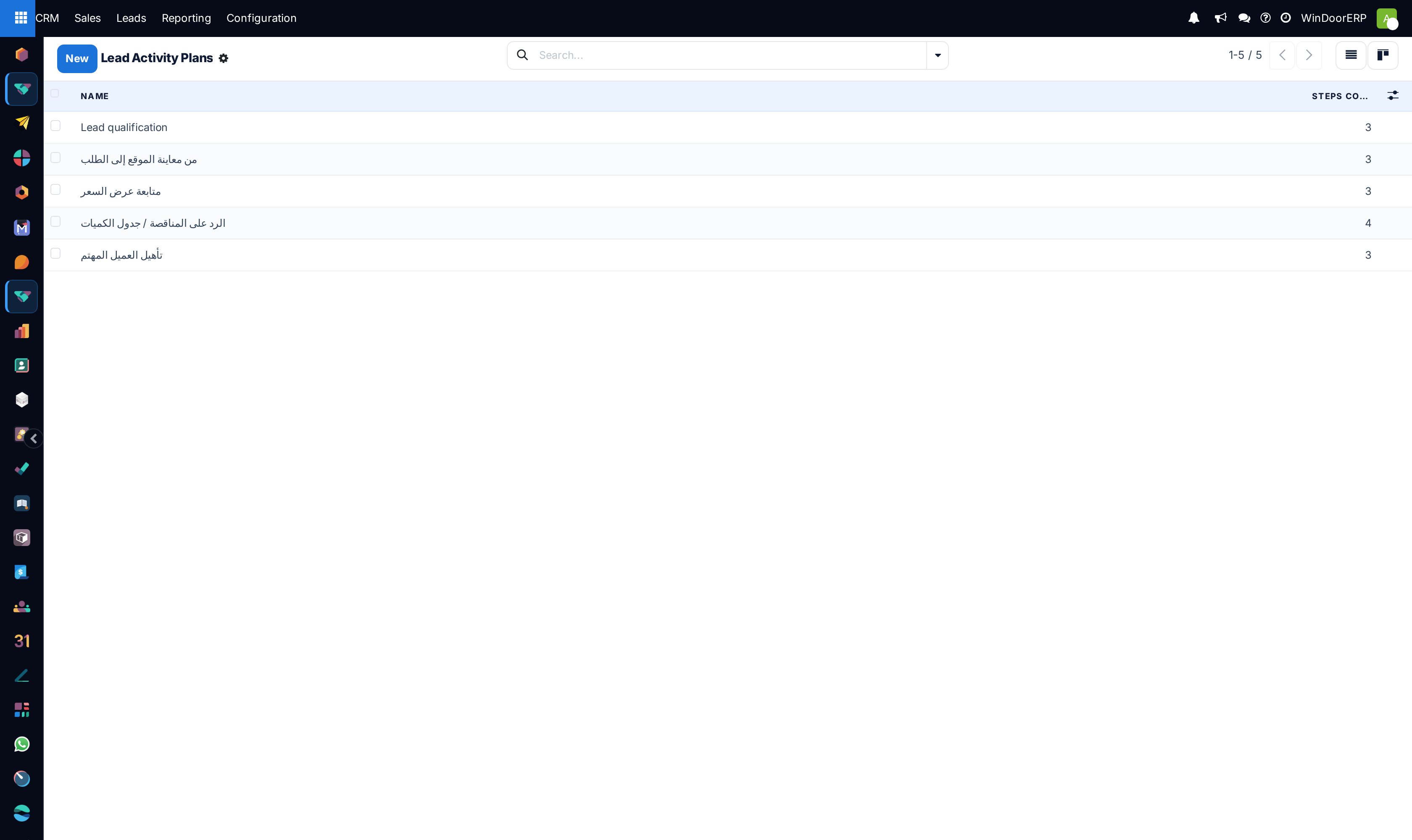 The list of activity plans configured for opportunities.
