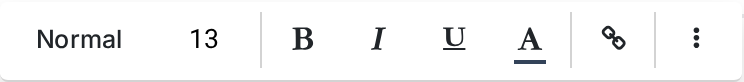 The compact selection toolbar: block style, size, bold, italic, underline, font colour, link and the expand icon