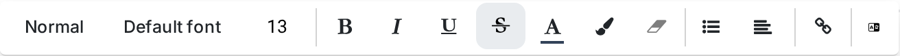 The expanded toolbar adding font family, strikethrough, background colour, remove format, lists, alignment and Translate with AI