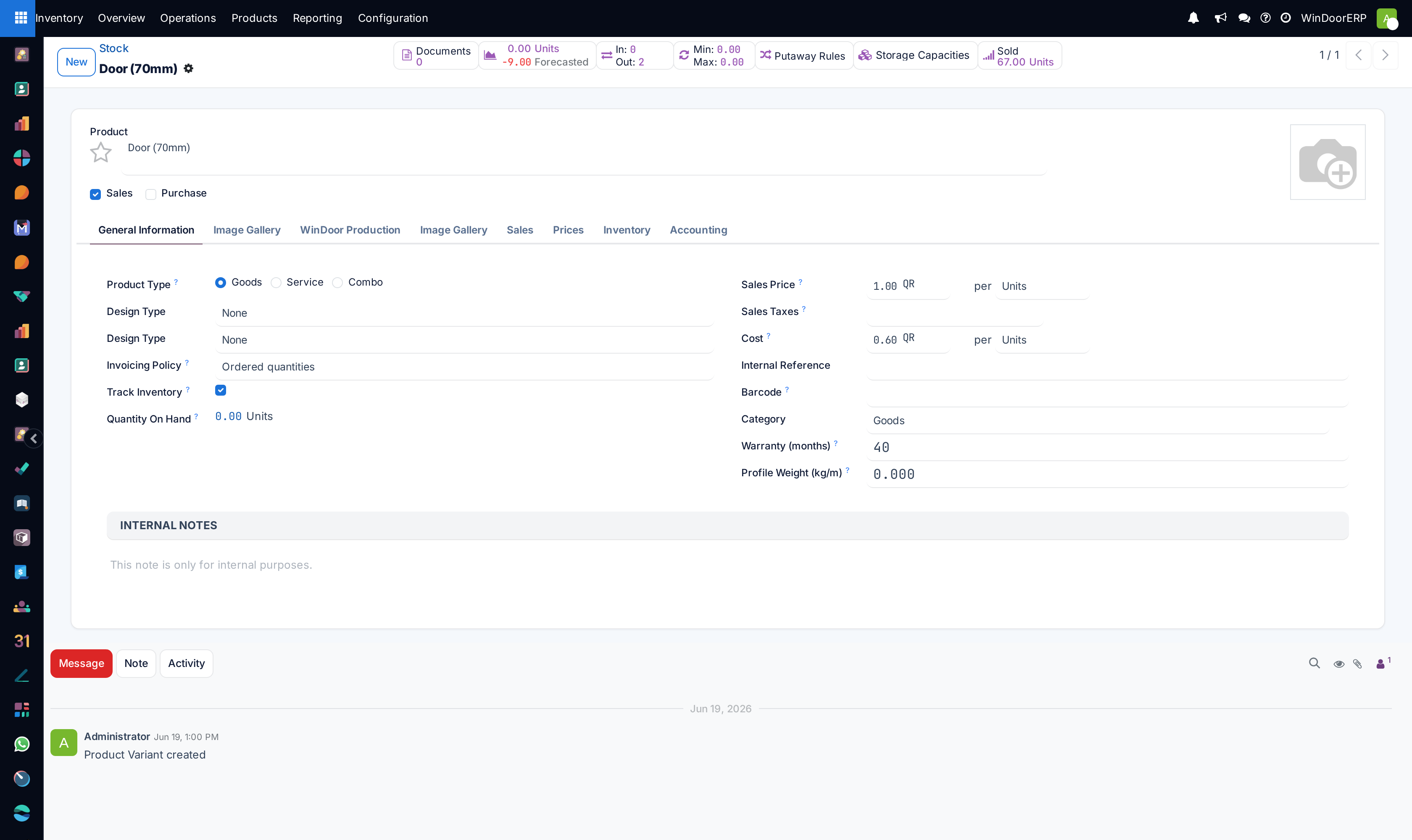 A product form opened from the Stock report — the Cost field is where manually landed freight and duty adjustments are maintained on this platform