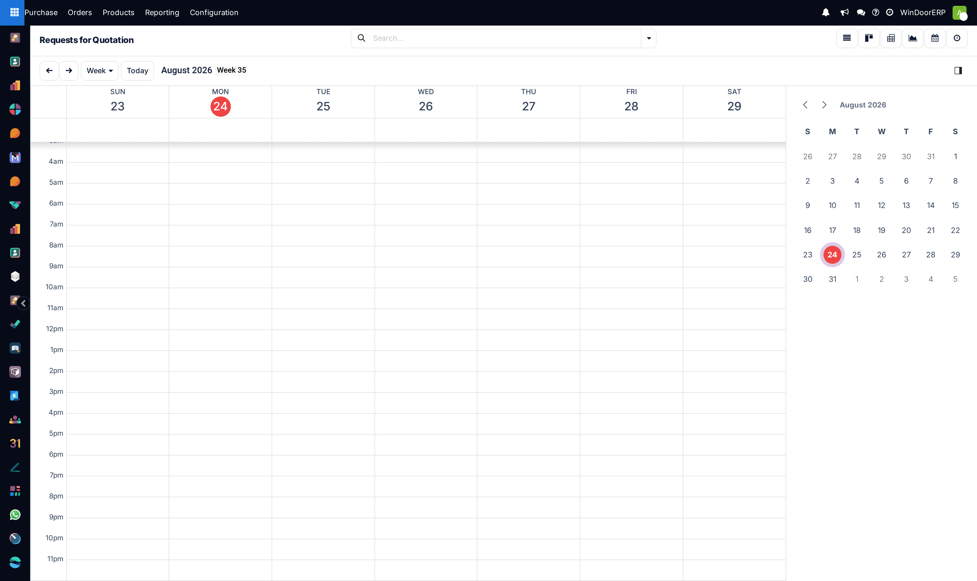 Requests for quotation in calendar view, with each order placed on its deadline date
