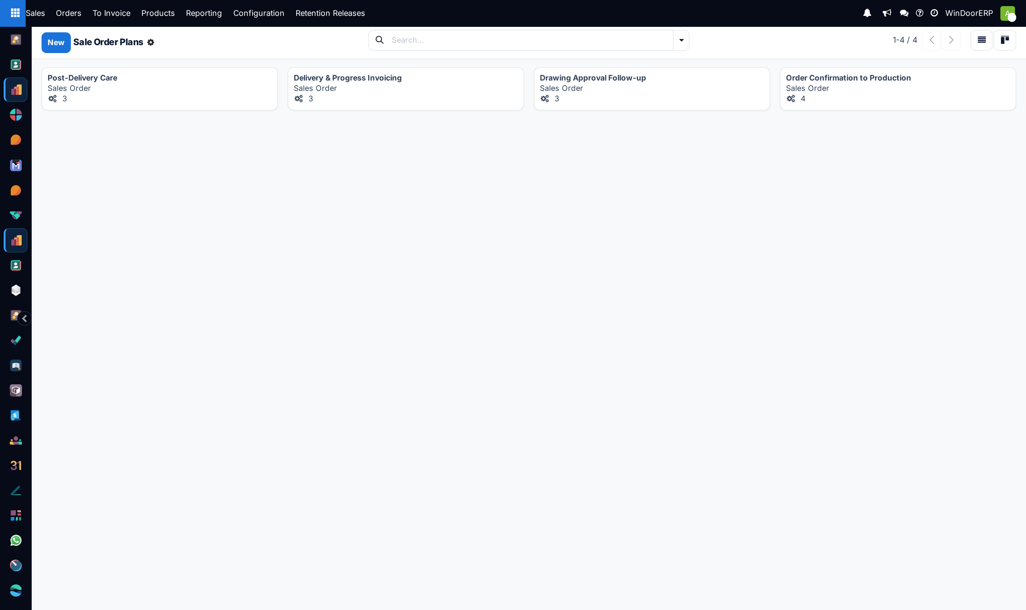 The same plans as kanban cards, each showing its name, its model and its number of steps