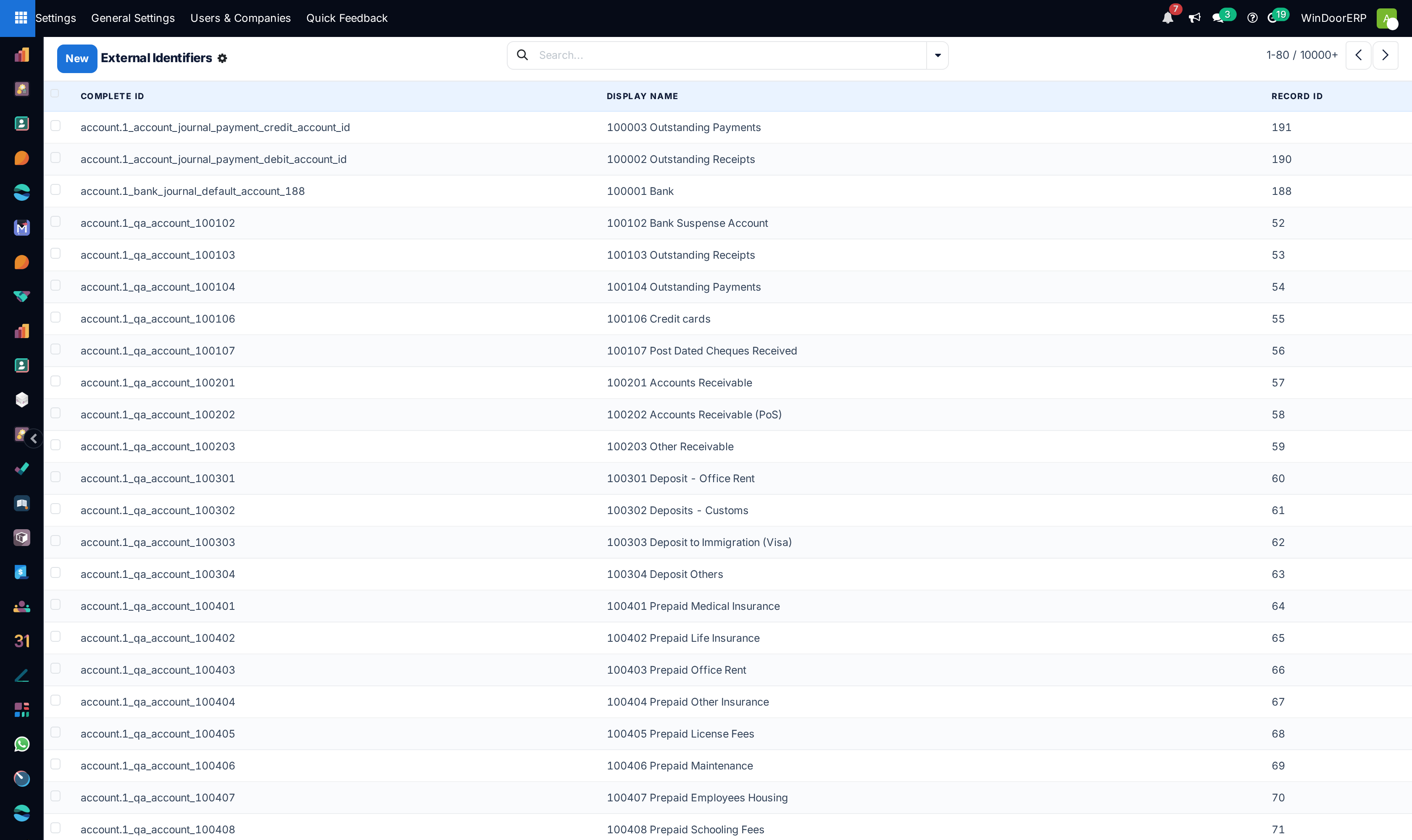 The External Identifiers list — over ten thousand module.name rows, each the complete ID that lets an upgrade find its record