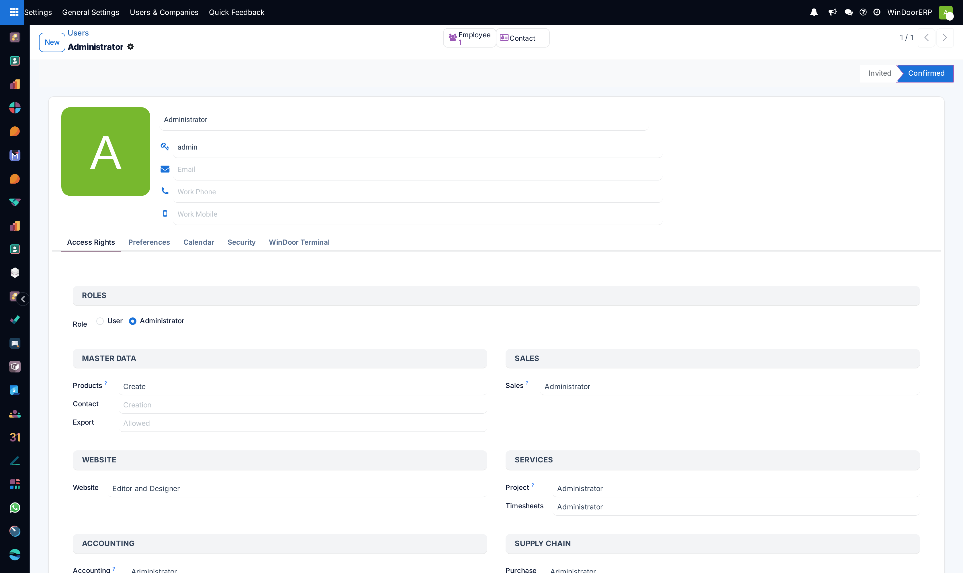 The Access Rights tab with its Roles block and the permission blocks below it