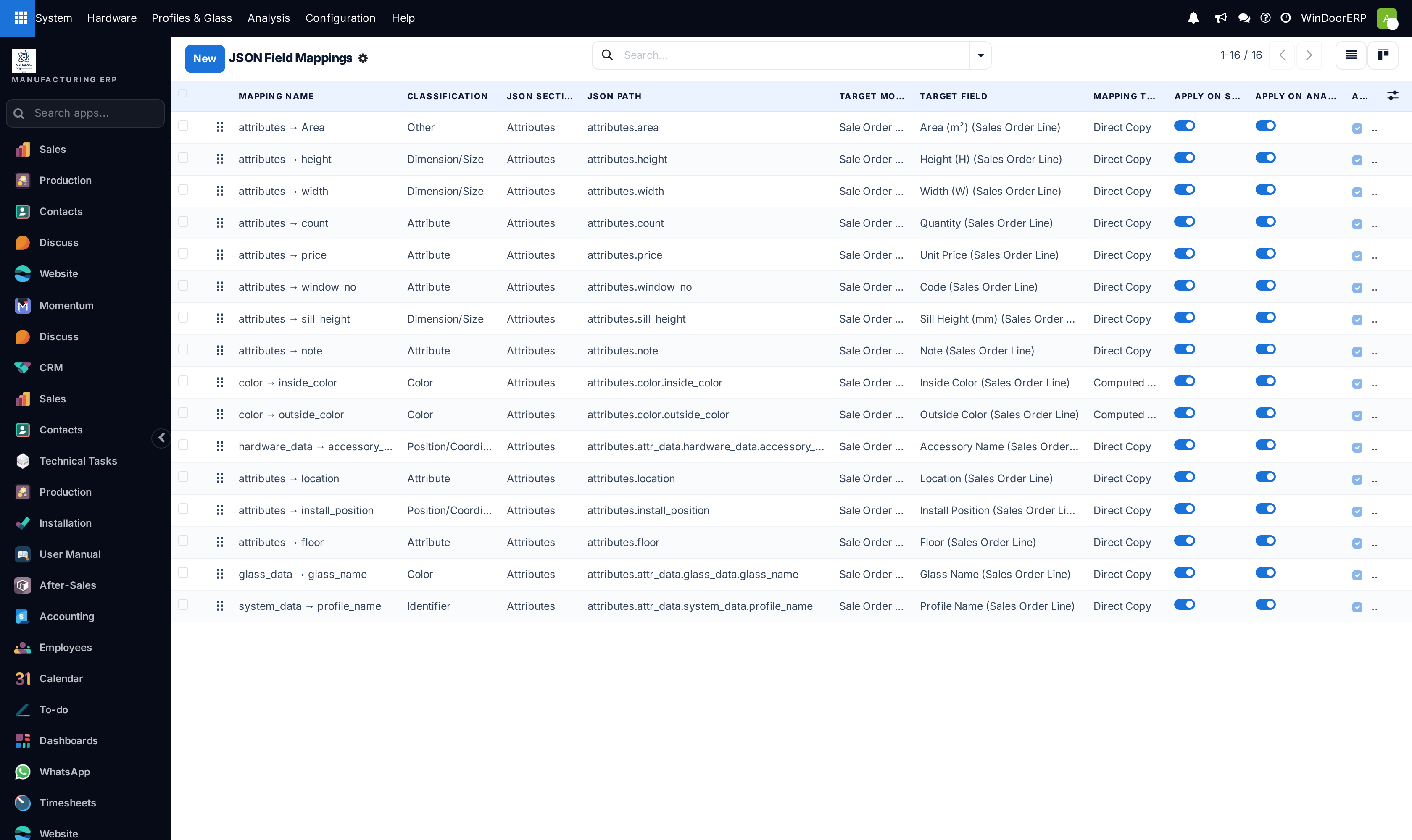 The Field Mappings list showing each mapping's JSON path and target field
